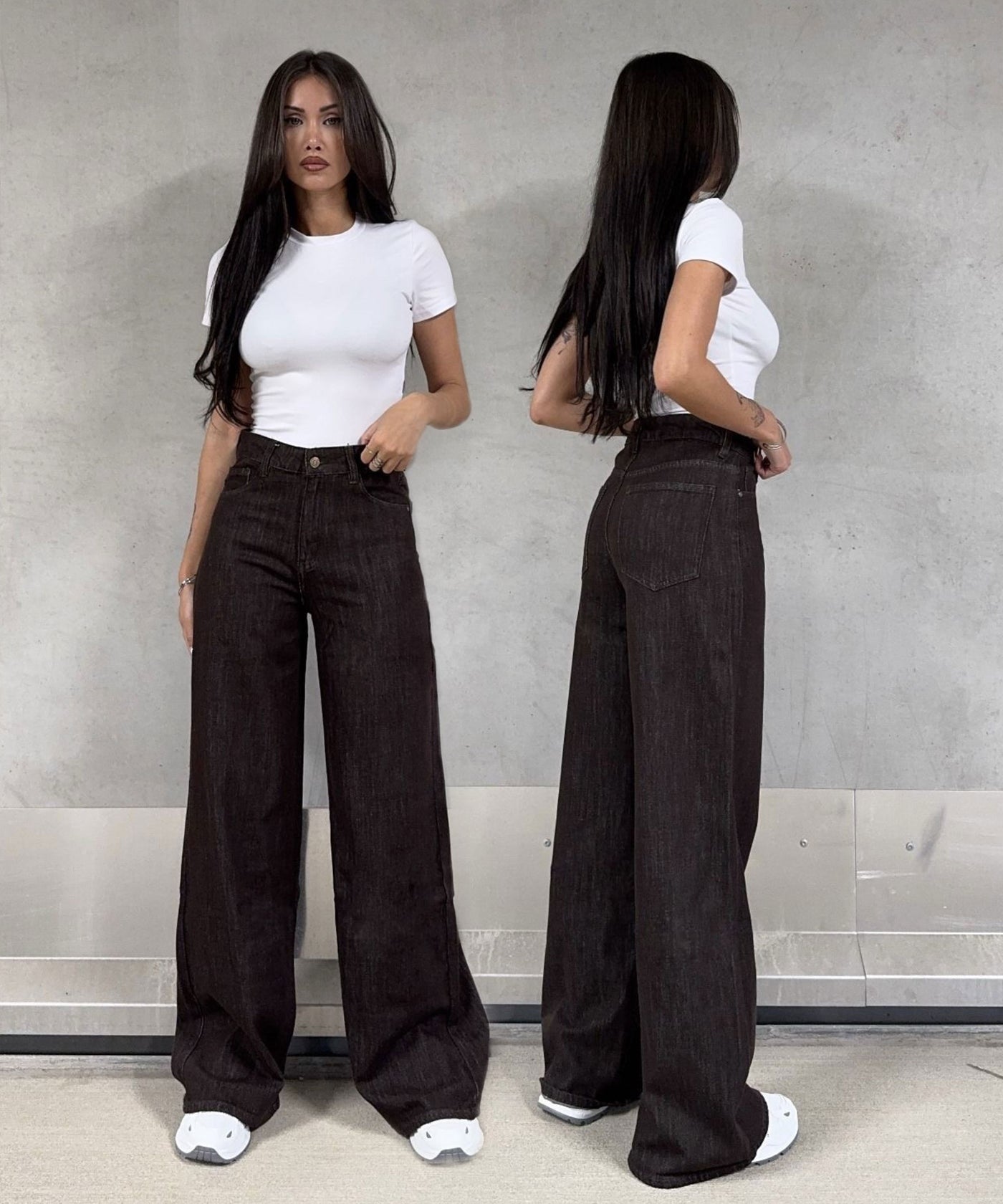 Stretch Wide Leg Jeans Fina Grau Ladypolitan ♡