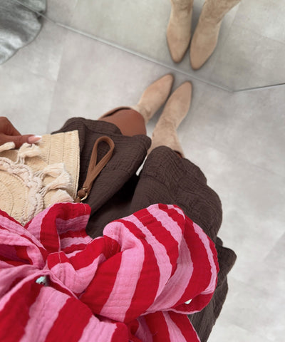 Oversize Musselin Kurzarmhemd Romy Streifen Rot Pink Ladypolitan ♡