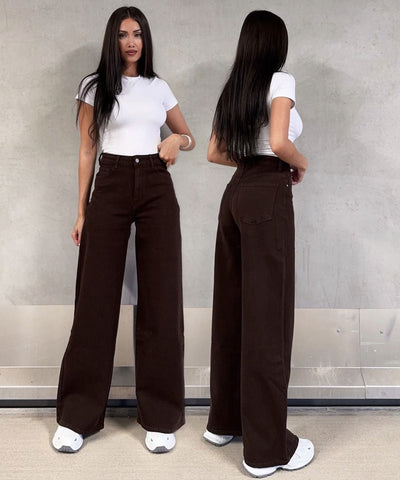 Wide Leg Stretch Jeans Zasu Dunkelbraun Ladypolitan ♡