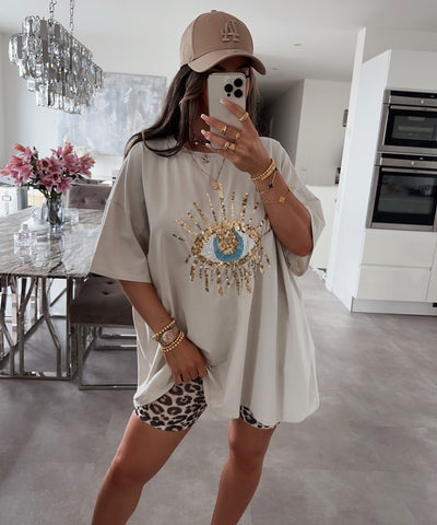 Oversize T-Shirt Glitzer Auge Beige  Ladypolitan ♡   