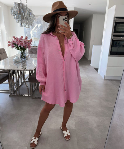 Ultra Oversize Musselin Bluse Glitzer Auge Hellpink  Ladypolitan ♡   