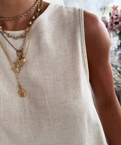 Leinen Top Sula Beige Ladypolitan ♡