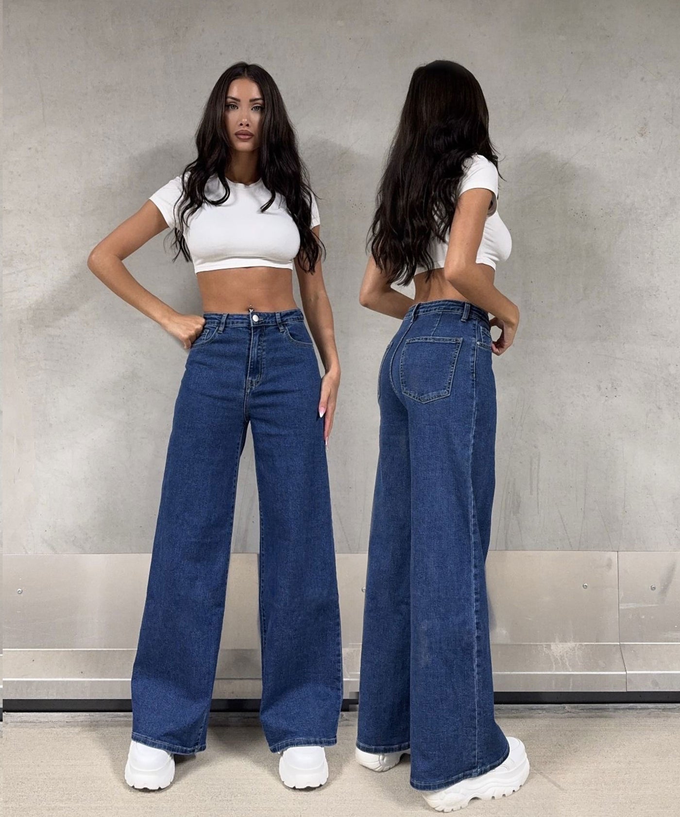 Stretch Wide Leg Jeans Sarah Blau Ladypolitan ♡