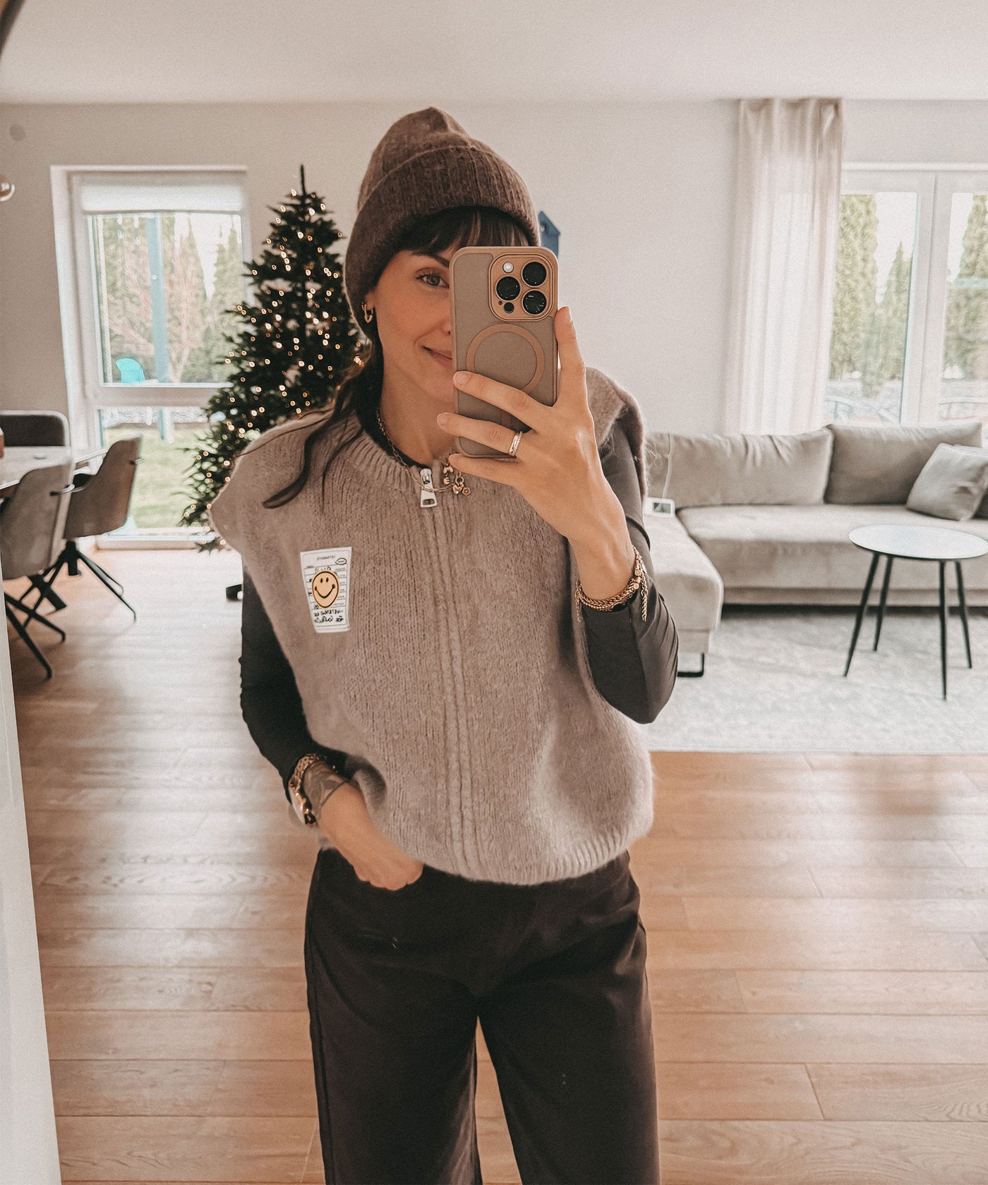 Zip Weste Smiley Naia Beige