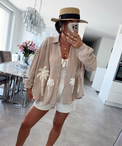 Musselin Bluse Palme Lune Beige Ladypolitan ♡