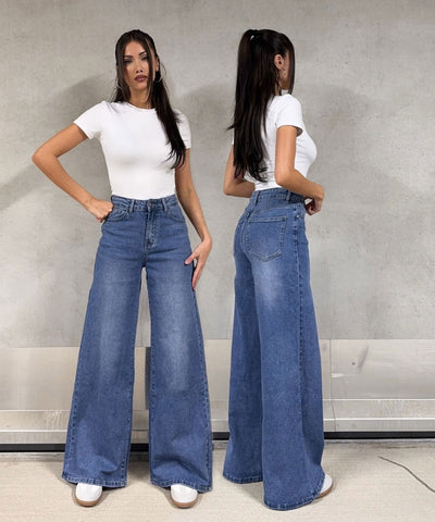 Stretch Extra Wide Leg Jeans Summer Blau Ladypolitan ♡