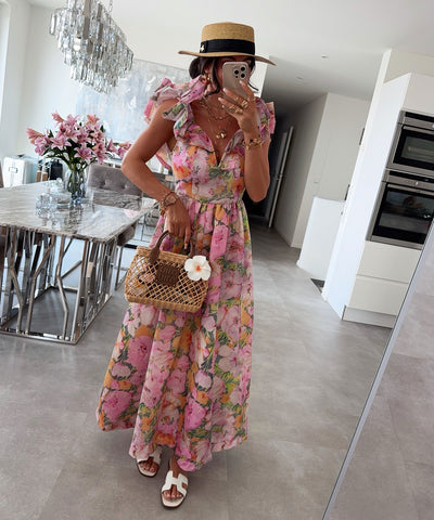 Baumwoll-Leinen-Kleid Amalia Blume Rosa Ladypolitan ♡