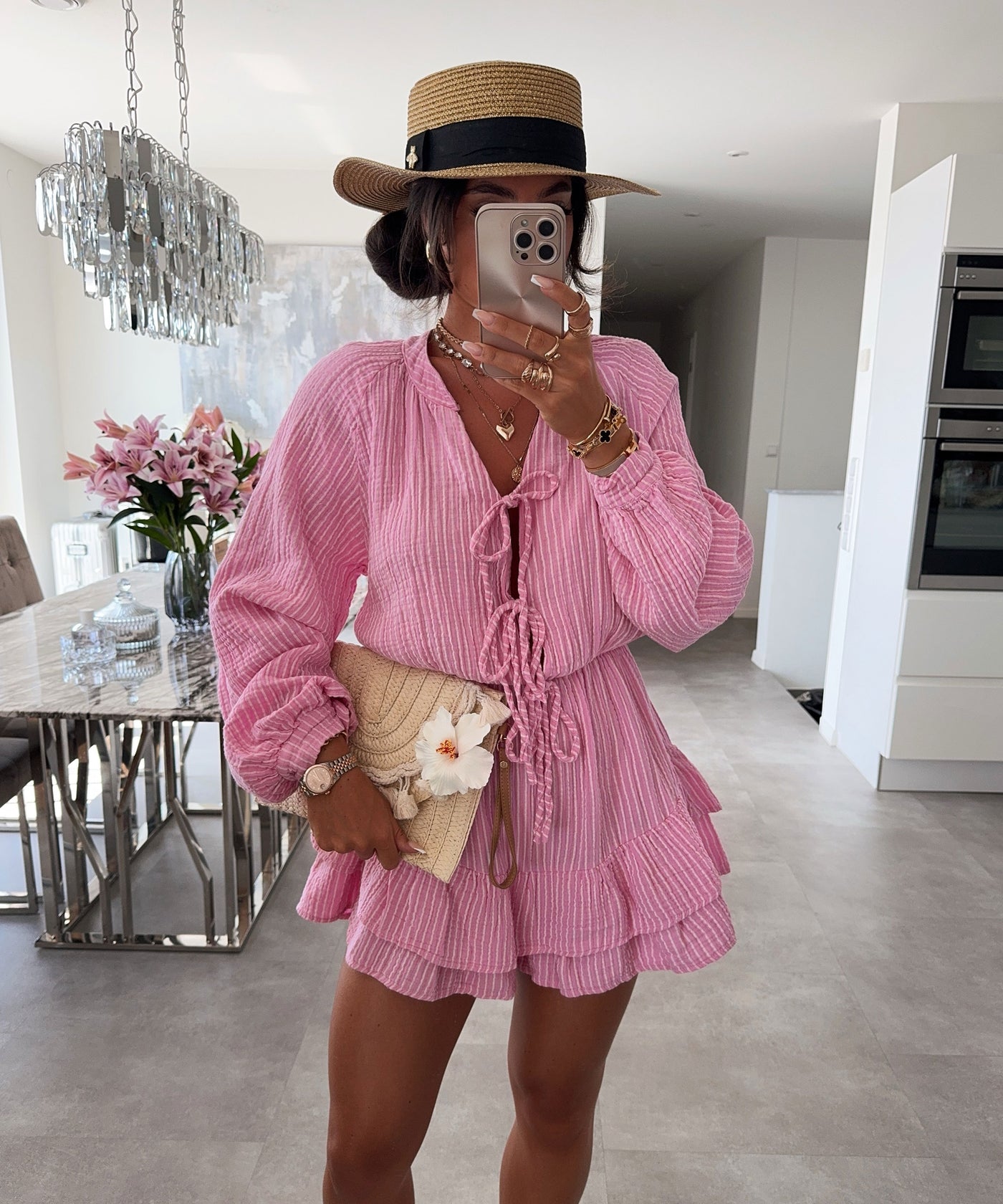 Musselin Jumpsuit Juan Schleife Streifen Hellpink Ladypolitan ♡