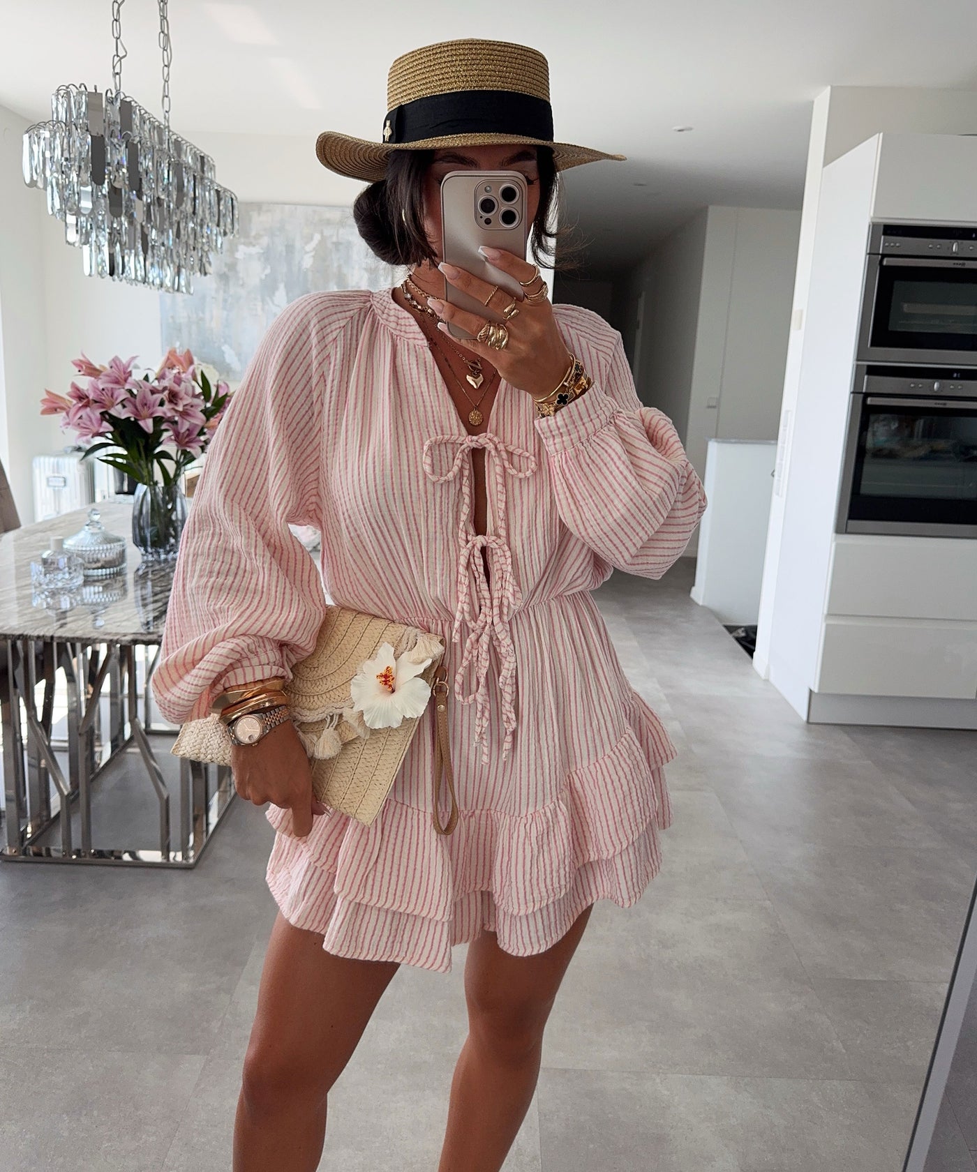 Musselin Jumpsuit Juan Schleife Streifen Rosa Ladypolitan ♡