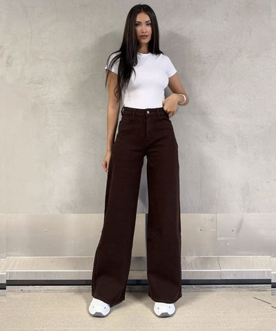 Wide Leg Stretch Jeans Zasu Dunkelbraun Ladypolitan ♡