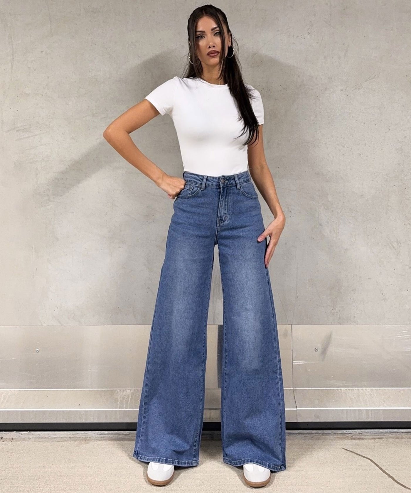 Stretch Extra Wide Leg Jeans Summer Blau Ladypolitan ♡