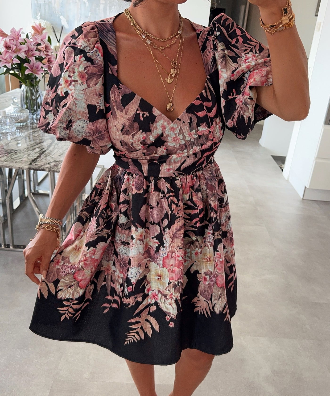 Baumwoll Leinen Kleid Lile Schwarz Ladypolitan ♡