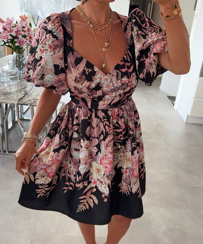Baumwoll Leinen Kleid Lile Schwarz Ladypolitan ♡