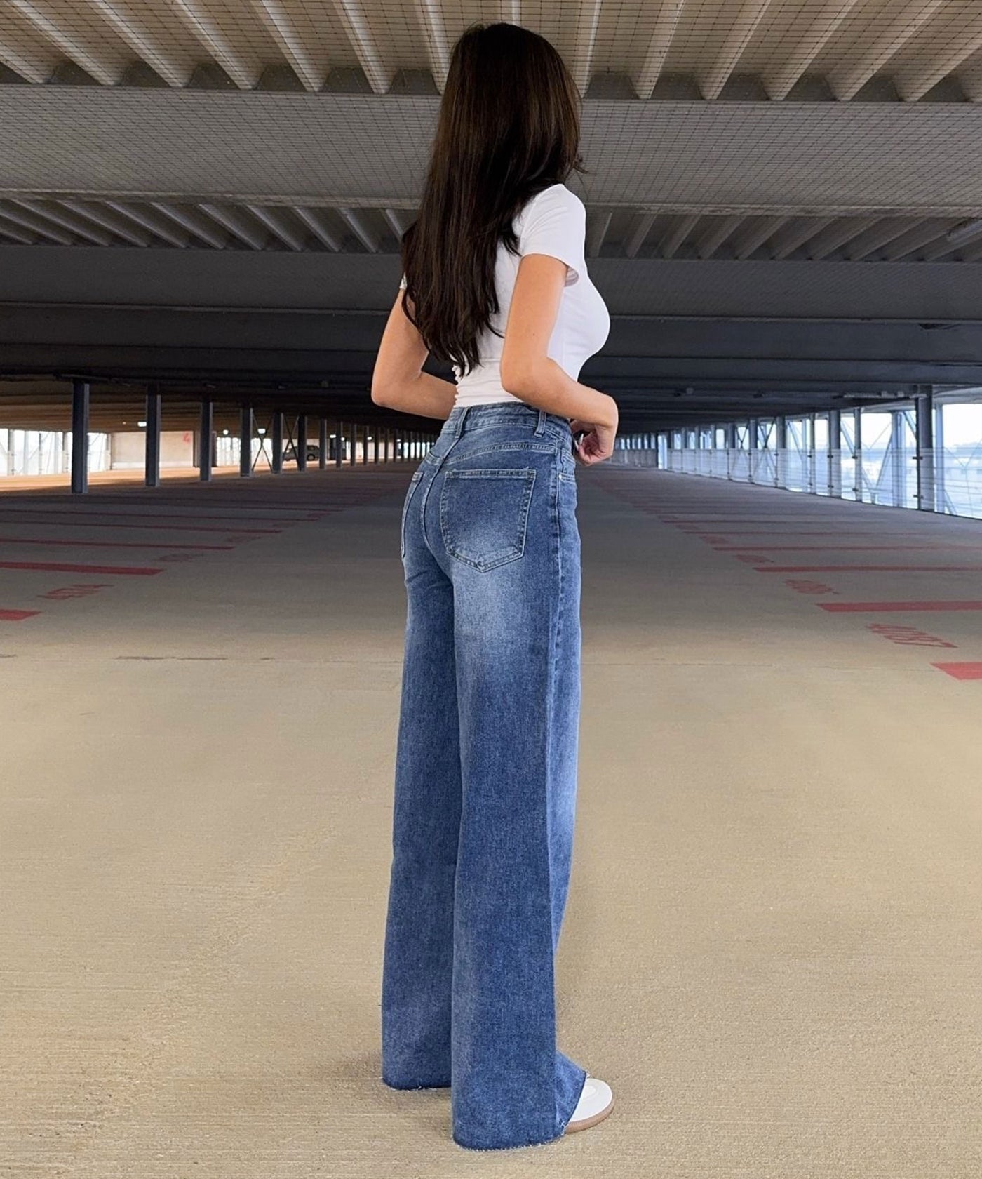 Stretch Wide Leg Jeans Lillia Blau Ladypolitan ♡