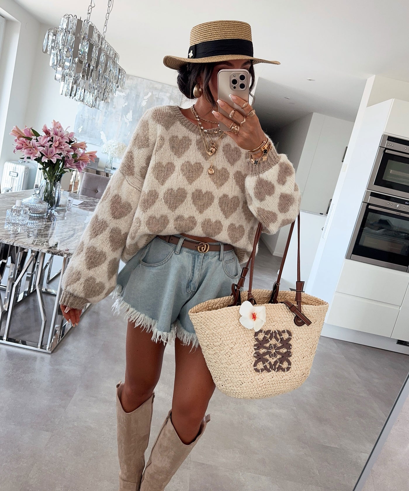 Pullover Mona Herzen Taupe