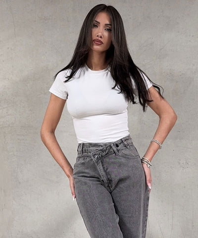 Stretch Straight Leg Jeans Galia Grau Ladypolitan ♡