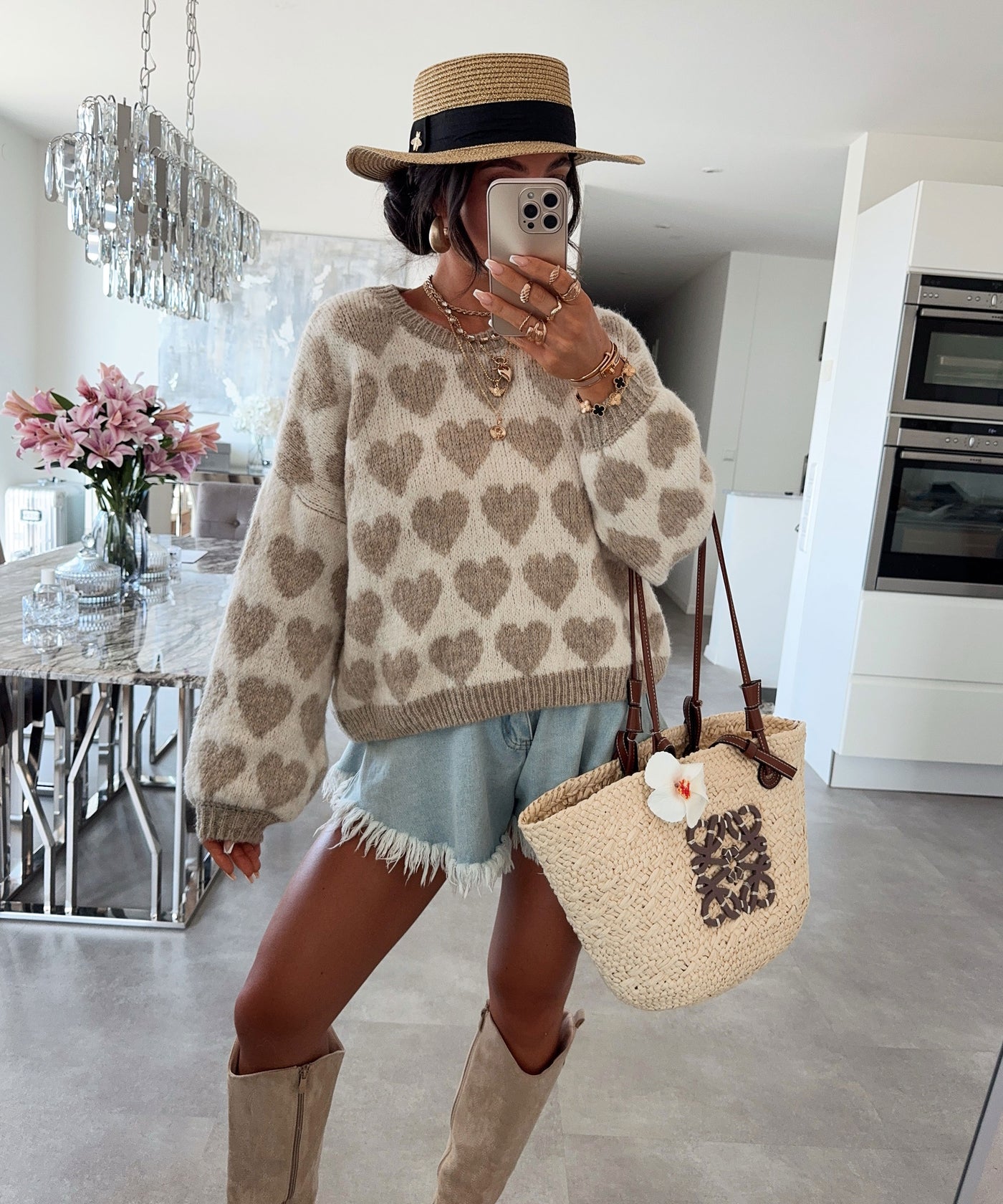 Pullover Mona Herzen Taupe
