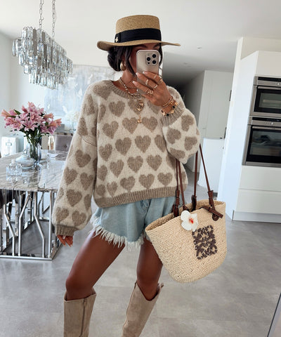Pullover Mona Herzen Taupe