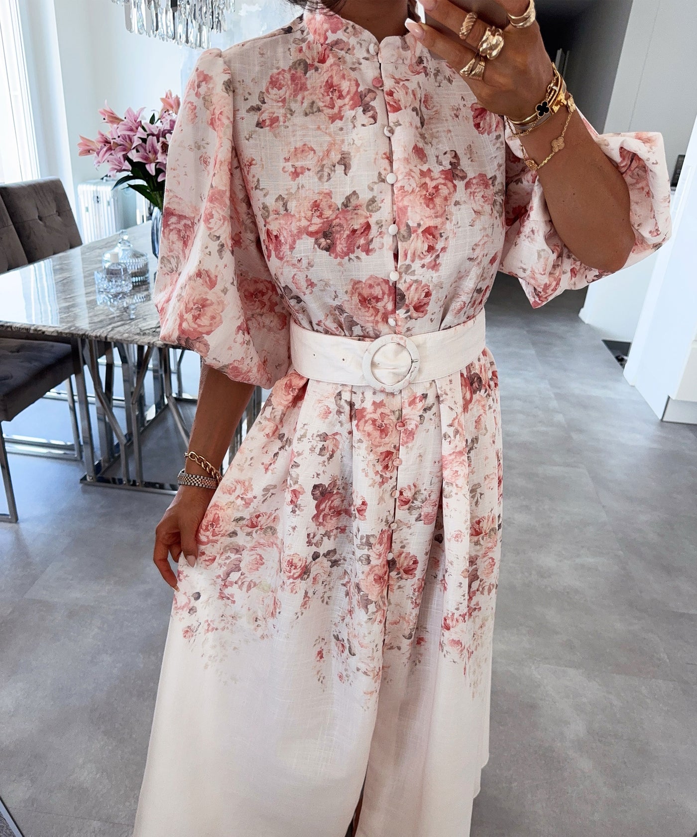 Baumwoll-Leinen-Kleid Elula Beige Ladypolitan ♡