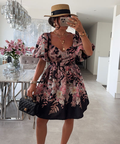 Baumwoll Leinen Kleid Lile Schwarz Ladypolitan ♡
