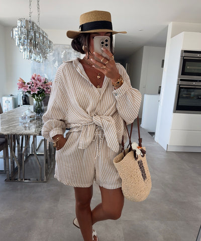 Musselin Shorts Laya Streifen Beige Ladypolitan ♡