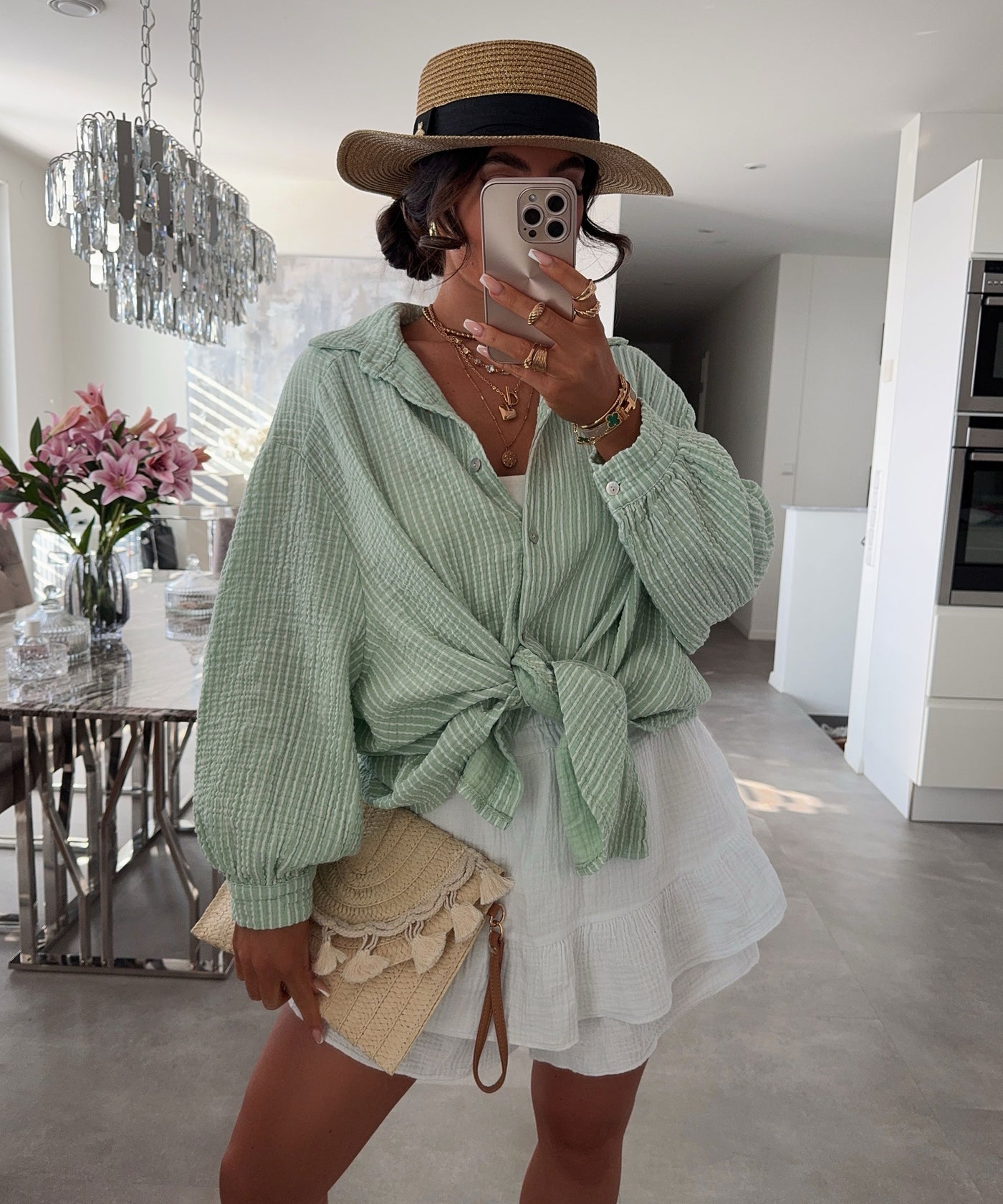 Oversize Musselin Bluse Streifen Mintgrün Ladypolitan ♡