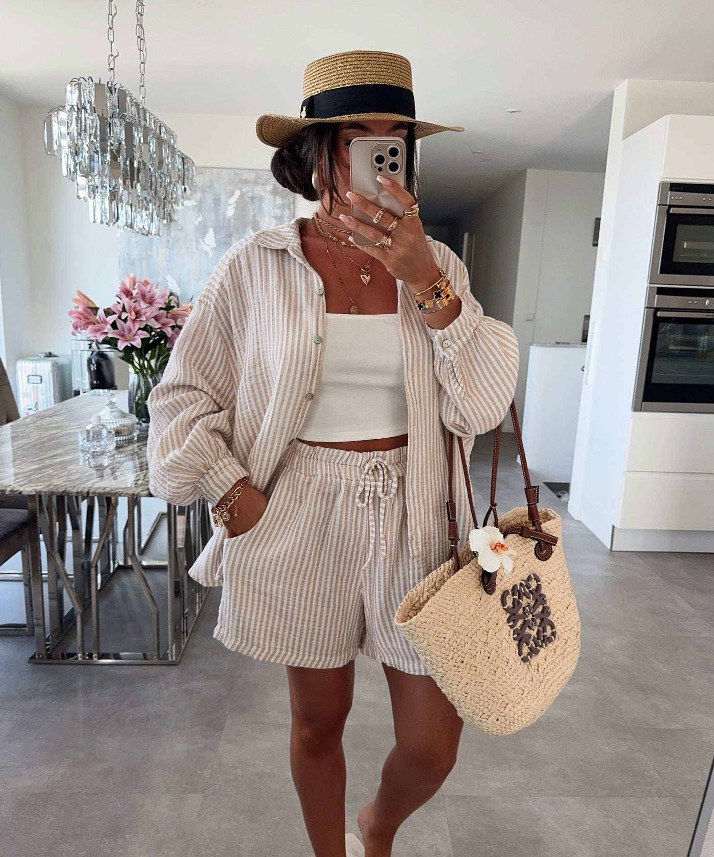 Musselin Shorts Laya Streifen Beige Ladypolitan ♡