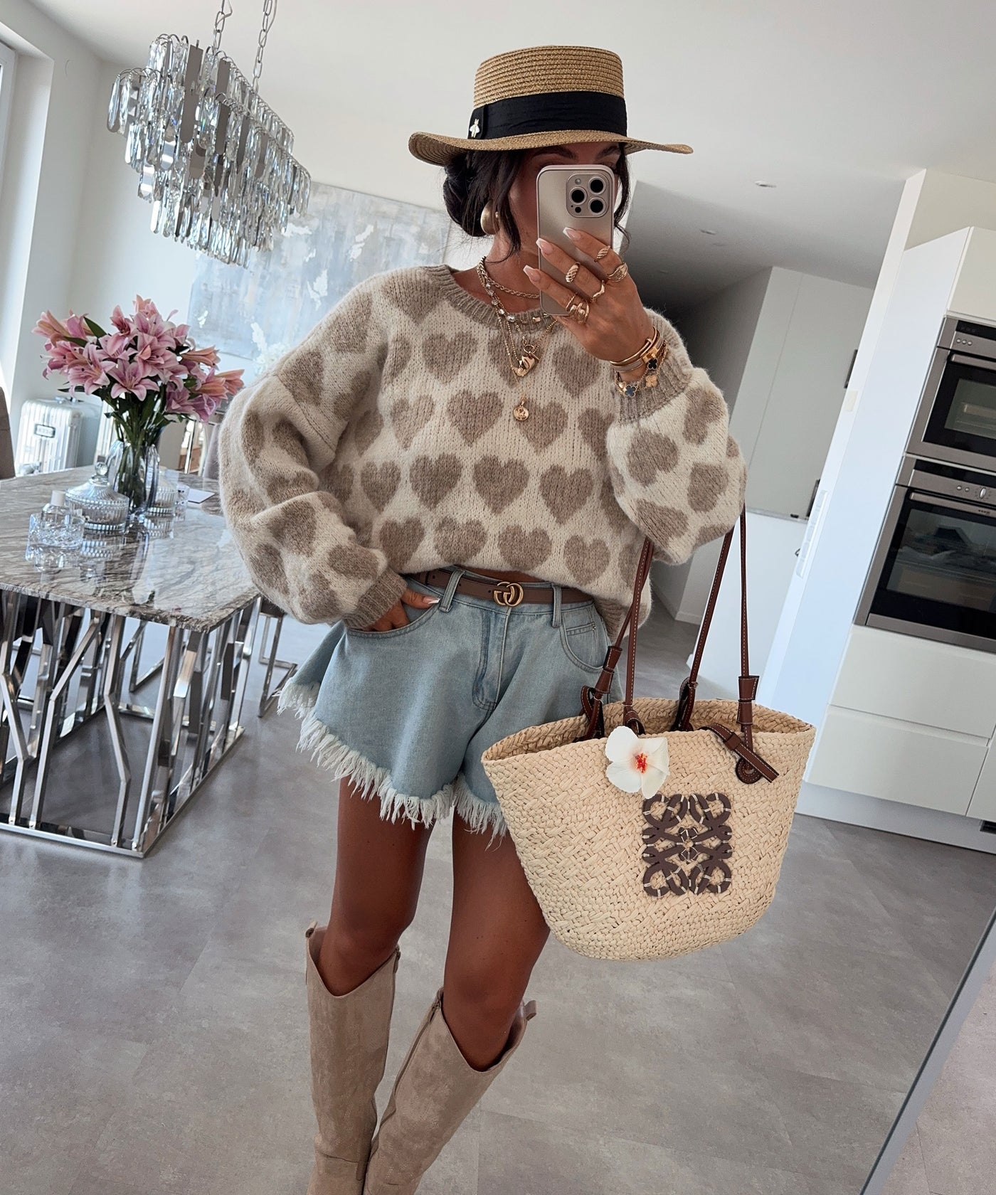 Pullover Mona Herzen Taupe