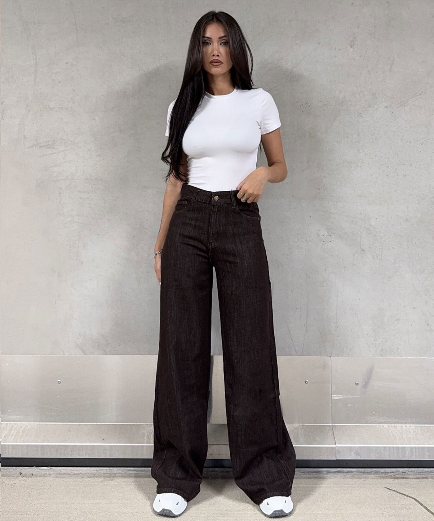 Stretch Wide Leg Jeans Fina Braun Ladypolitan ♡