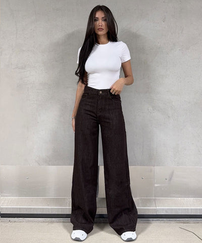 Stretch Wide Leg Jeans Fina Braun Ladypolitan ♡