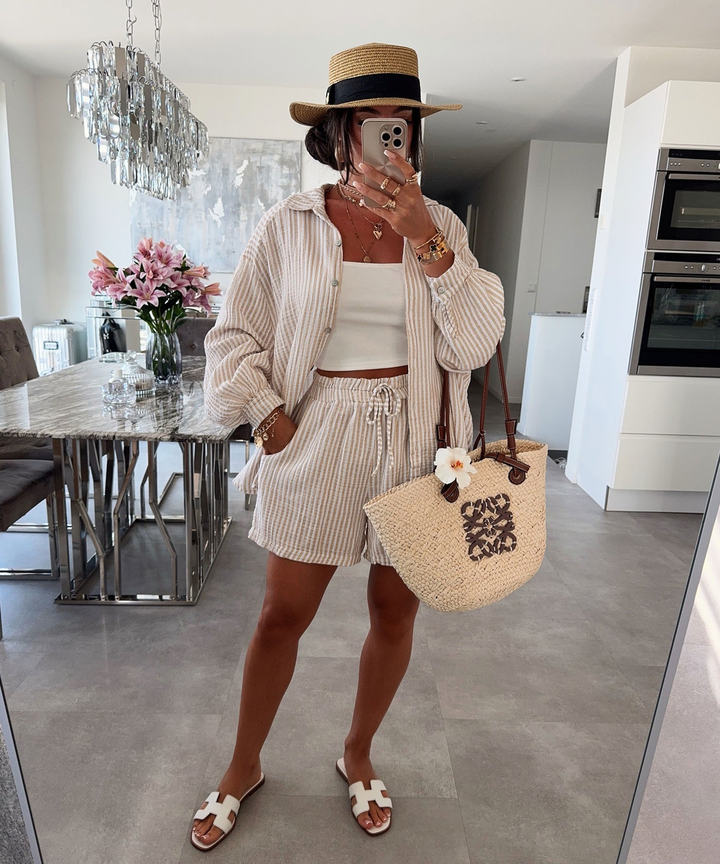 Musselin Shorts Laya Streifen Beige Ladypolitan ♡