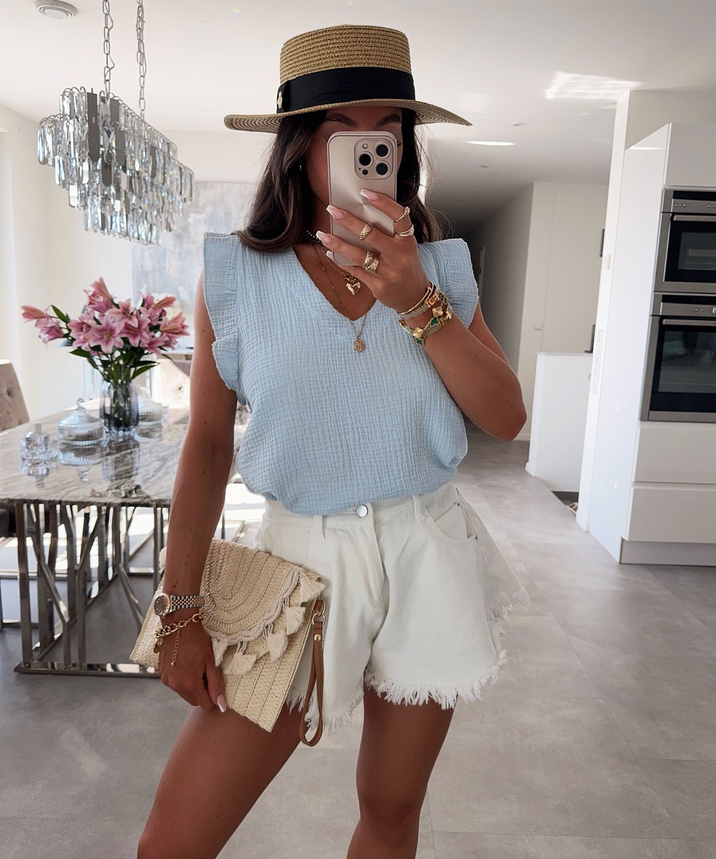 Musselin Top Lidia Hellblau Ladypolitan ♡