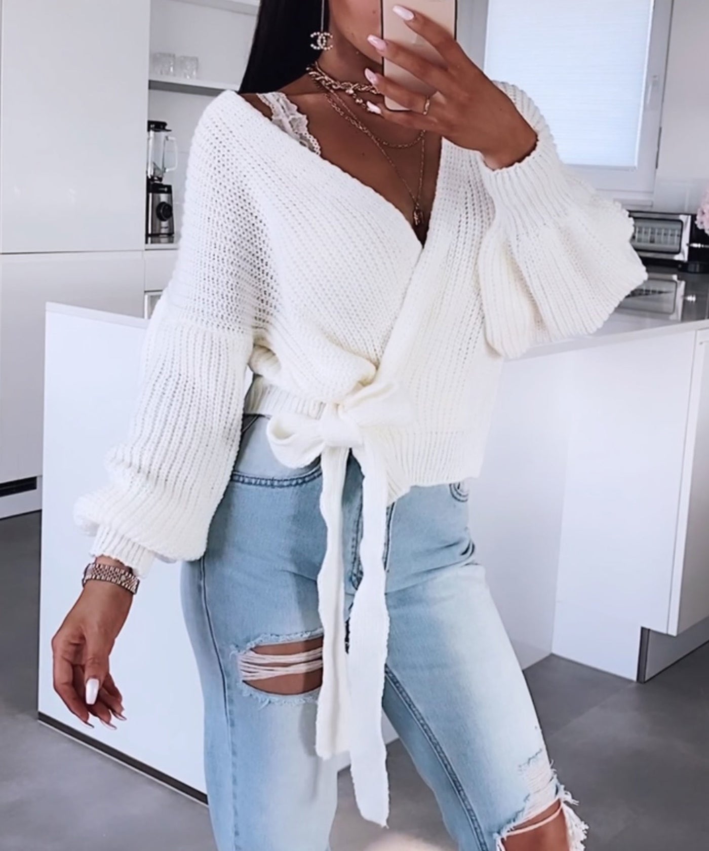 Wrap sweater white
