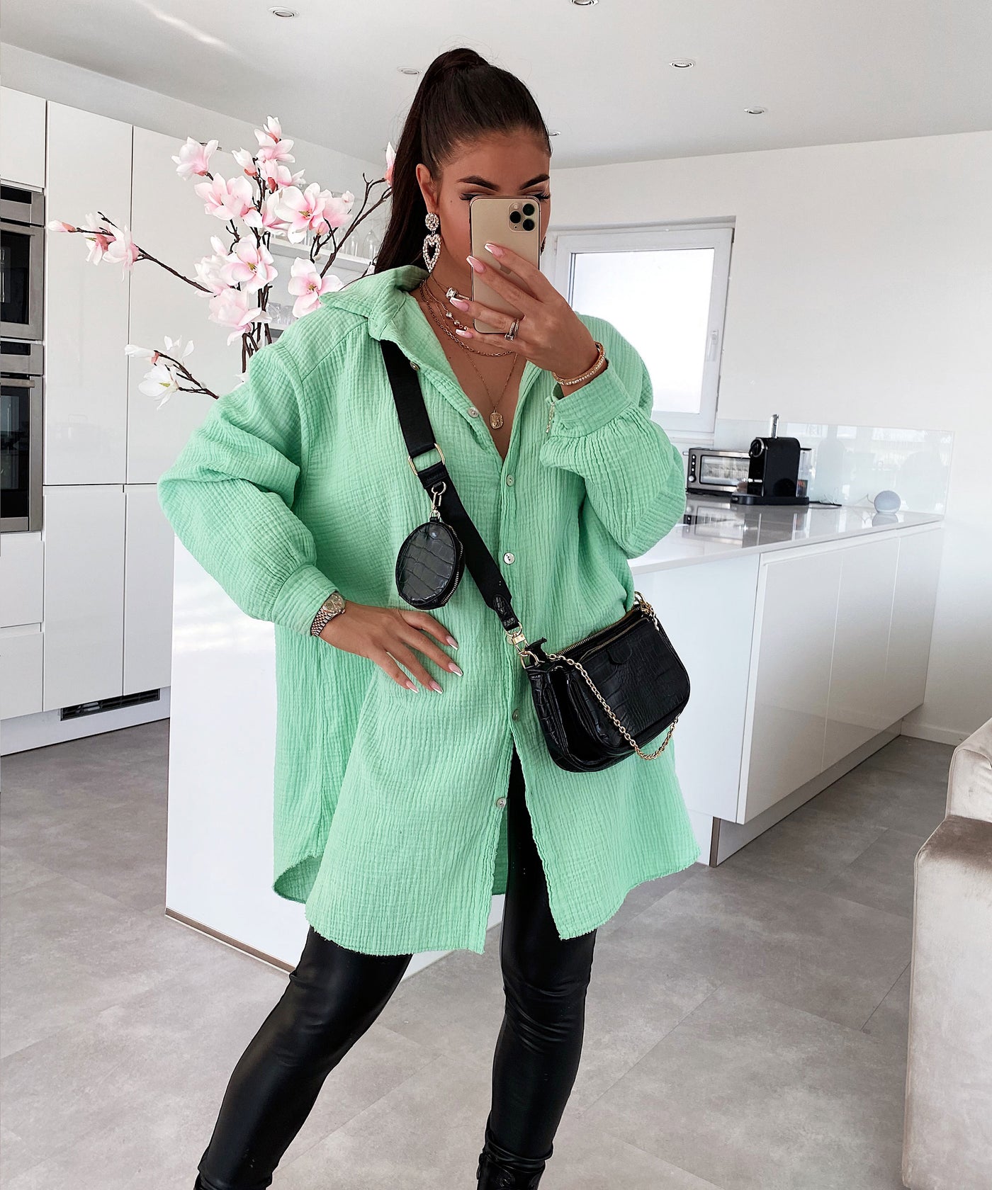 Oversized Muslin Blouse Freya Green Long