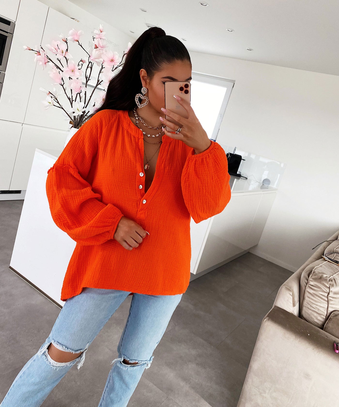 Muslin blouse Maria neon orange