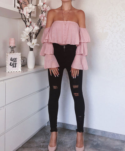 Bluse off shoulder rosa  Ladypolitan - Fashion Onlineshop für Damen   