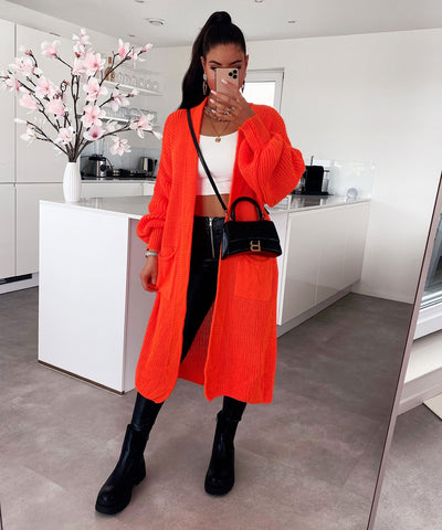 Cardigan Leilani Lang Neonorange  Ladypolitan - Fashion Onlineshop für Damen   