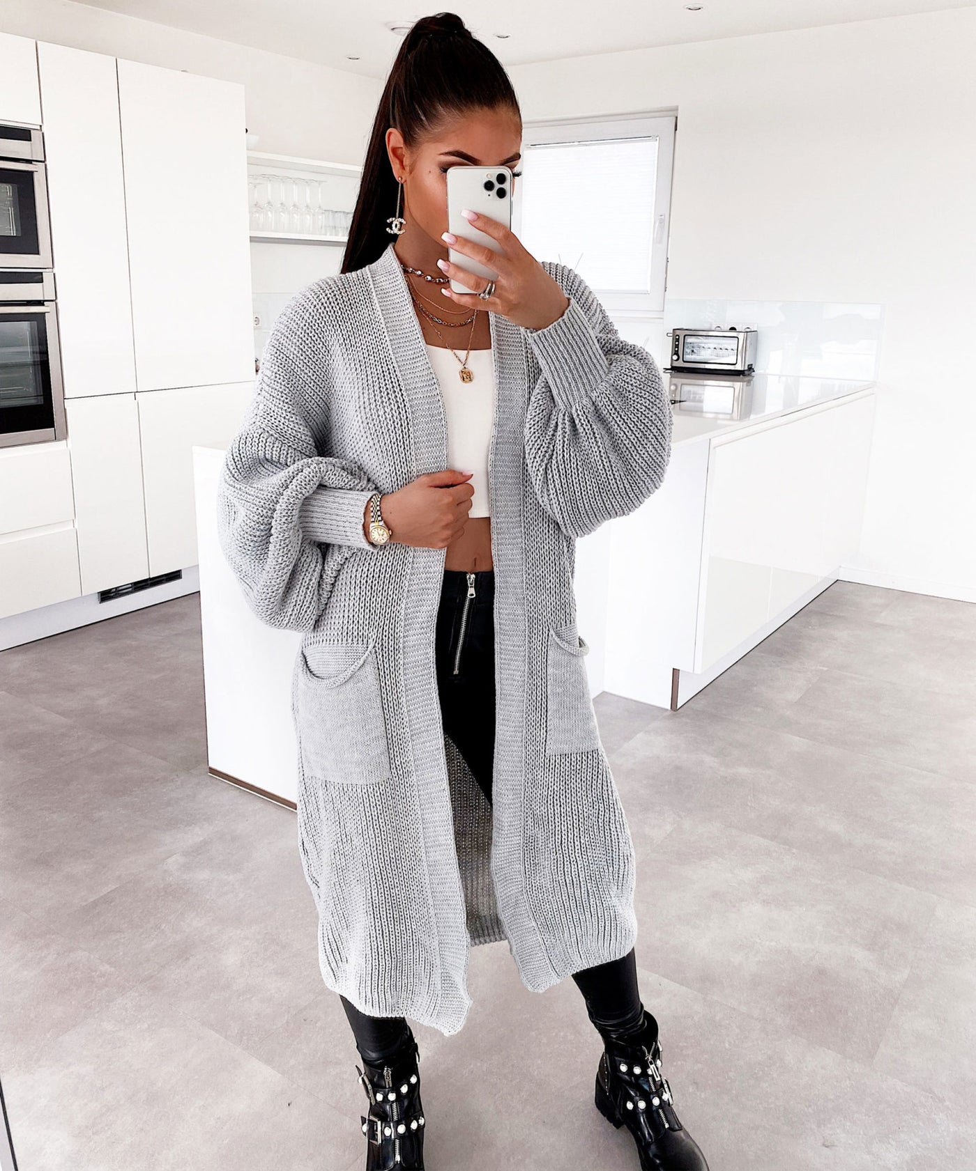 Cardigan Leilani lang Grau  Ladypolitan - Fashion Onlineshop für Damen   