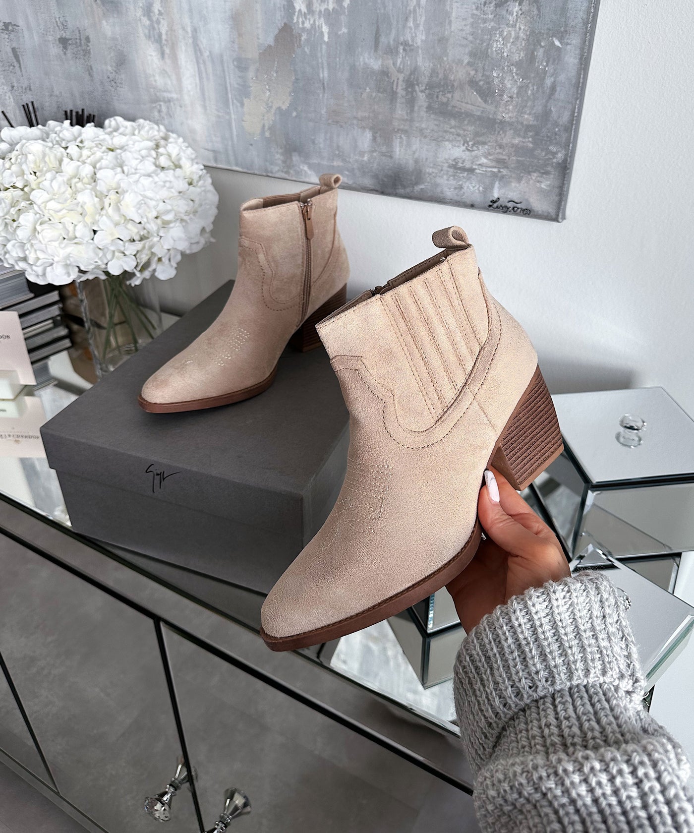 Cowboy Stiefeletten Allie Beige  Ladypolitan - Fashion Onlineshop für Damen   