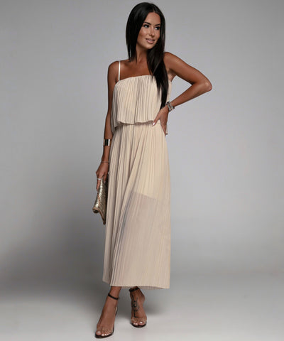Eleganter Plissee Einteiler Beige  Ladypolitan - Fashion Onlineshop für Damen   