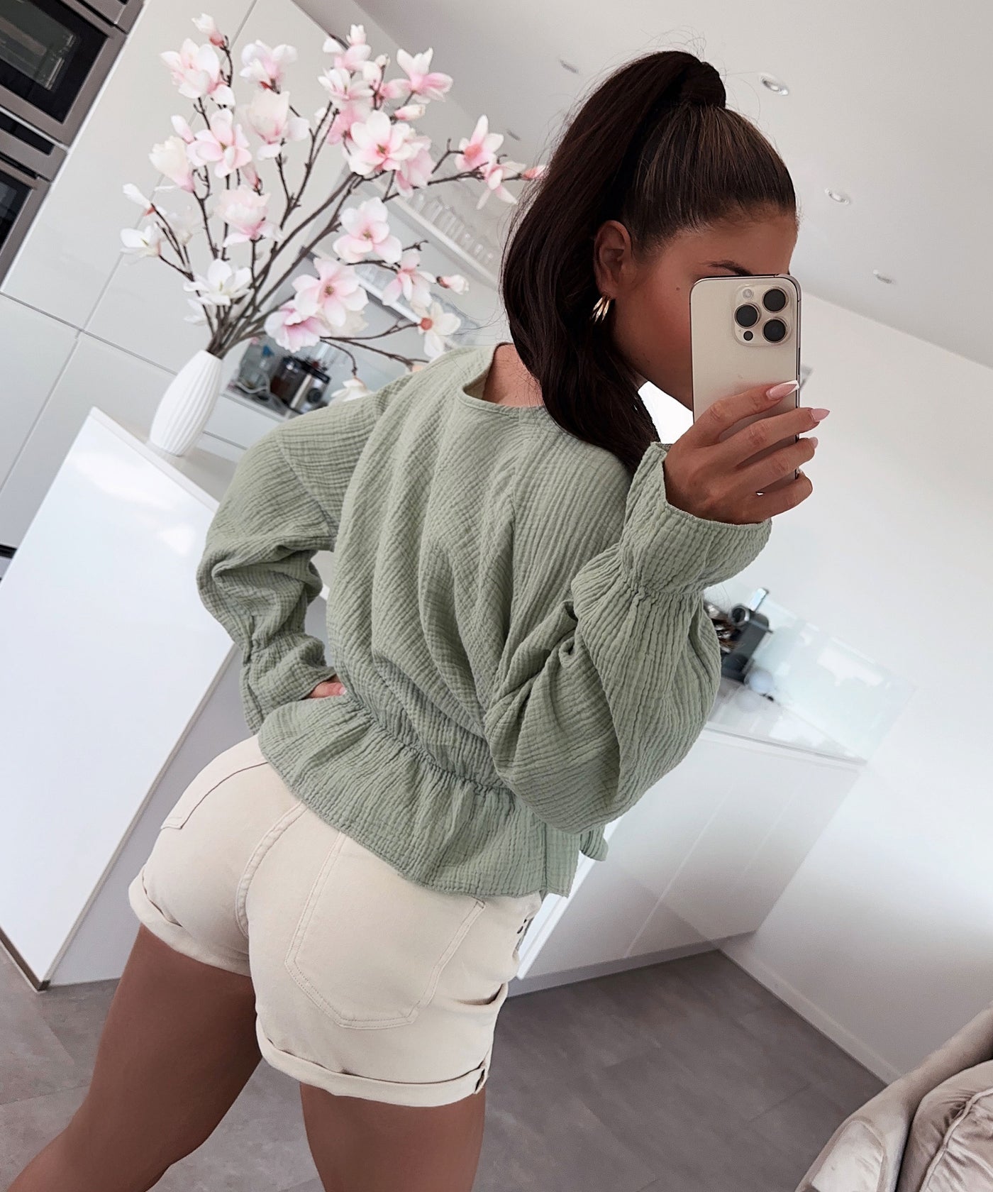 Musselin Bluse Celine Khaki  Ladypolitan ♡   
