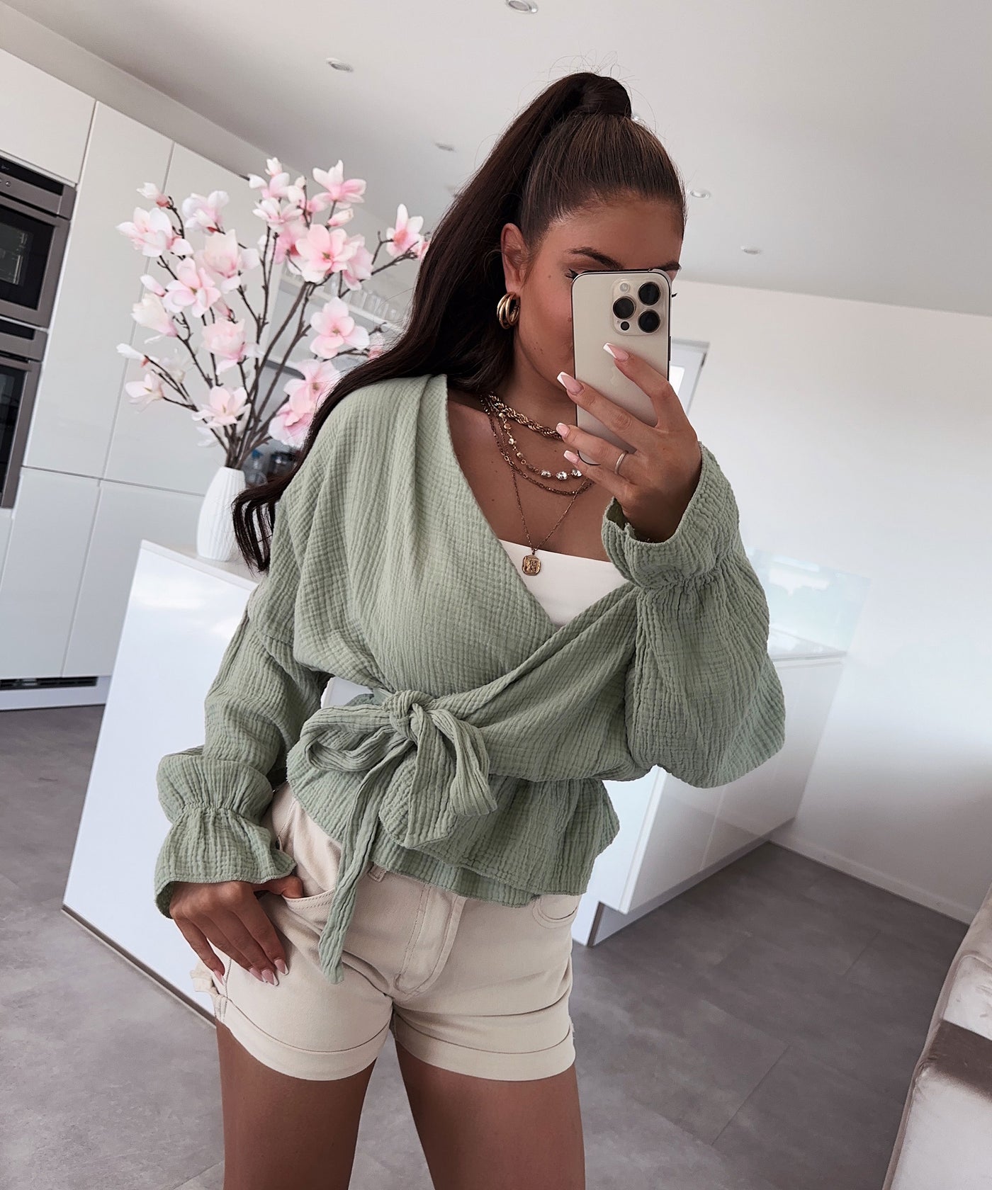 Musselin Bluse Celine Khaki  Ladypolitan ♡   