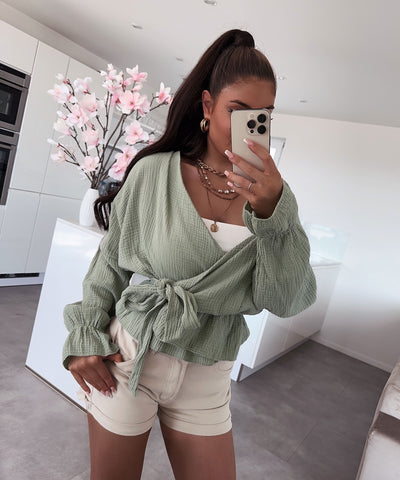 Musselin Bluse Celine Khaki  Ladypolitan ♡   