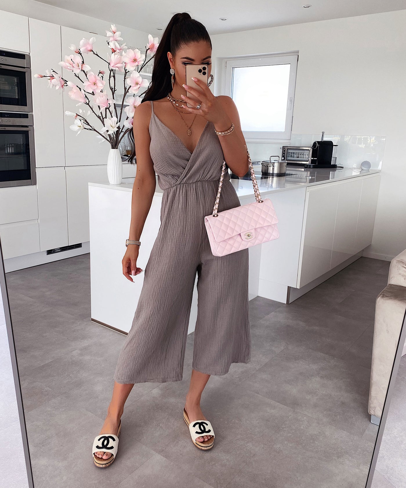 Musselin Jumpsuit Valeria Taupe  Ladypolitan ♡   