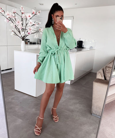 Musselin Kleid Daisy Hellgrün  Ladypolitan - Fashion Onlineshop für Damen   