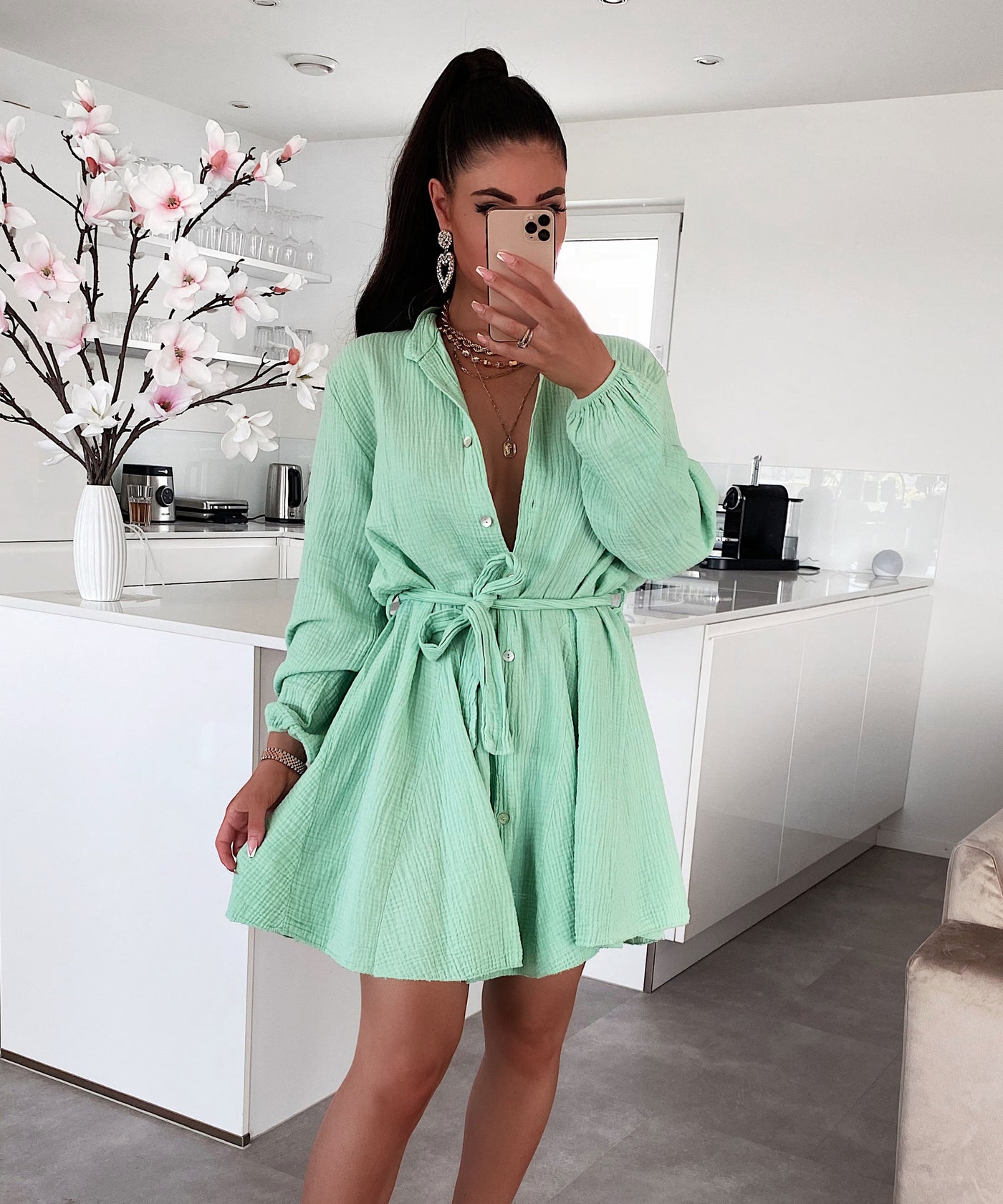 Musselin Kleid Daisy Hellgrün  Ladypolitan - Fashion Onlineshop für Damen   