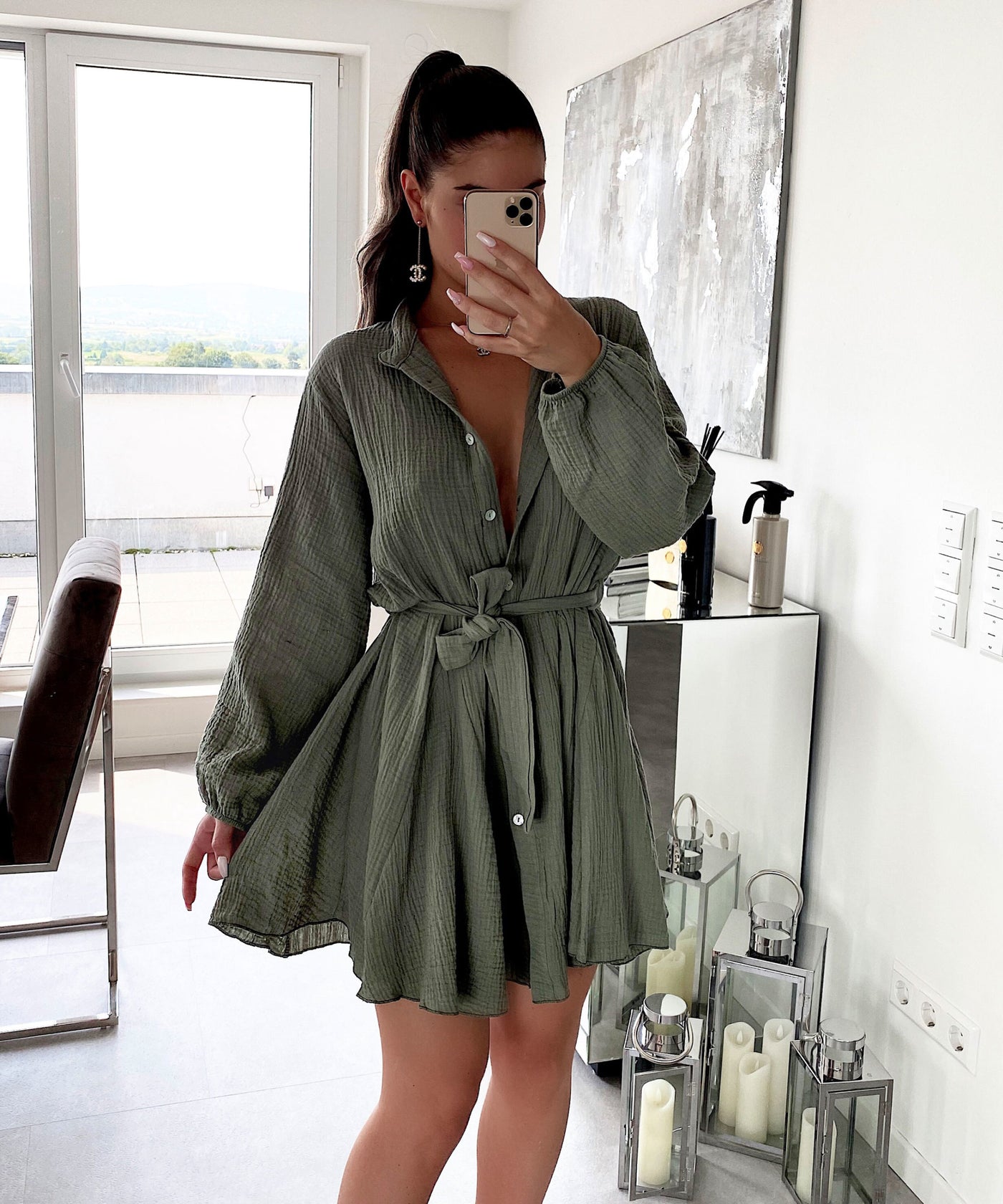 Musselin Kleid Daisy Khaki  Ladypolitan - Fashion Onlineshop für Damen   