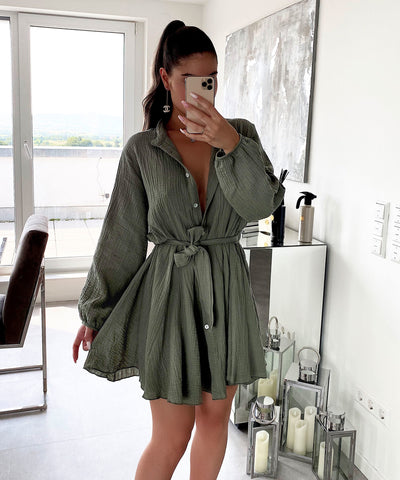 Musselin Kleid Daisy Khaki  Ladypolitan - Fashion Onlineshop für Damen   