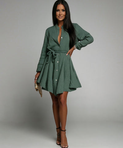 Musselin Kleid Daisy Khaki  Ladypolitan - Fashion Onlineshop für Damen   