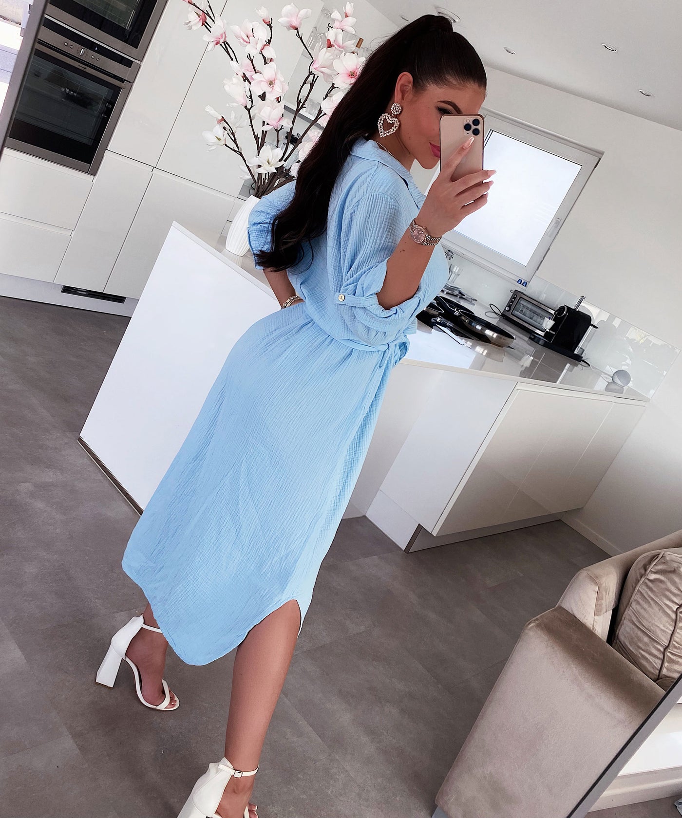 Musselin Kleid Elena Lang Hellblau  Ladypolitan ♡   